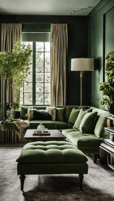 Sage Green Living Room Inspiration Green Sofa, Dark Green And White Living Room, Small Green Living Room, Sage Green Curtains Living Room, Olive Green Sofa Living Room, Olive Sofa Living Room Ideas, Forest Green Living Room Decor, Olive Green Sofa Living Room Ideas, Olive Green Living Room Color Scheme