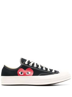 black cotton signature heart print eyelet detailing stripe trim contrast stitching branded insole round toe front lace-up fastening flat rubber sole Converse X Comme Des Garcons, Play X Converse, Converse Comme Des Garcons, Tenis Converse, Play Converse, Baskets Converse, Half Heart, Comme Des Garcons Play, Chuck 70