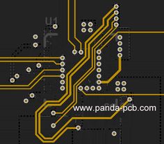 a black background with yellow and white dots on it is the words panda pcb com