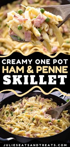 Make use of your leftover ham and try this weeknight dinner recipe for the family! Cooked in one pot with a creamy sauce, this Ham & Penne Skillet is one delicious comfort food idea. Pin this recipe! Ham Dinner Recipes, Ham Dishes, Ham Pasta, Pasta Skillet, Ham Dinner, Ham Casserole, Leftover Ham Recipes, Recipe Pasta, Easy One Pot Meals