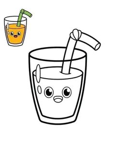 a glass with an orange juice in it and a cartoon face on the side that says,