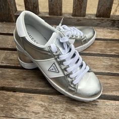 Never Worn Super Cute Silver Guess Sneakers. Guess Sneakers, Silver Sneakers, Guess Shoes, Womens Shoes Sneakers, Shoes Sneakers, Super Cute, Angeles, Women Shoes, Sneakers