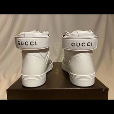 New With Tags Brand: Gucci Style: Gucci Signature Strap Type: Shoes / Sneakers / High Tops Colors: White / Black Materials: Leather / Rubber Sole Retail: $950 Made In Italy 100% Authentic Size: Gucci 9 & 11 ( Size 9.5 & 11.5 Us ) Luxury Casual Gucci High-top Sneakers, Luxury Gucci High-top Sneakers With Branded Heel Counter, Gucci Designer High-top Sneakers For Streetwear, White High-top Custom Gucci Sneakers, Gucci High-top Sneakers With Logo, Luxury Gucci High-top Custom Sneakers, Gucci High-top Sneakers With Logo Detail, Shoes Sneakers High Tops, Black High Top Shoes