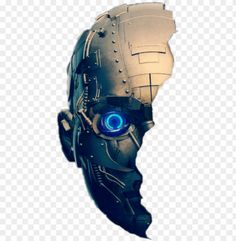 an image of a robot head with blue eyes on transparent background, hd png