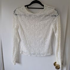 Shein Lace White Never Worn Long Sleeve, Lining On Body, Only Lace On Arms White Lace Long Sleeve, Lace Long Sleeve, Shein Tops, Long Sleeve Lace, White Tops, White Lace, Color White, Top Blouse, Blouses