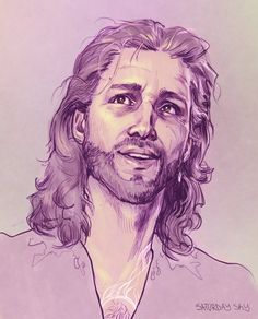 a drawing of a man with long hair