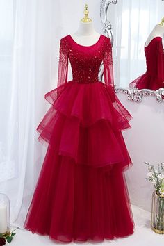 10% off now! ruffled tulle long prom dress with sequins long sleeves online. Sheprom offers formal, party, casual & more style dresses to fit your special occasions. Tulle Long Prom Dress, 1920's Fashion, Senior Prom Dresses, Dresses 2022, Dress With Sequins, Net Dress, Affordable Prom Dresses, Diy Fashion Clothing, Beaded Prom Dress