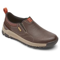 Men's Glastonbury Waterproof Slip-On Shoe – Rockport Outdoor Slip-ons With Ortholite Insole, Brown Rubber Sole Slip-ons For Outdoor, Outdoor Moc Toe Slip-resistant Walking Shoes, Brown Slip-on Shoes For Outdoor Activities, Slip-resistant Moc Toe Walking Shoes For Outdoor, Outdoor Slip-on Walking Shoes With Arch Support, Functional Outdoor Slip-ons With Rubber Sole, Outdoor Moc Toe Slip-ons With Rubber Sole, Fade-resistant Leather Slip-on Walking Shoes