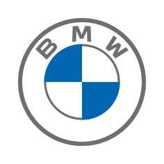 the bmw logo is shown in blue and white, as well as an emblem for the company