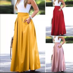 High Waste, Full Skirt Your Choice: Pink, Yellow Or Red Preorders: Please Allow Additional Shipping Time. Outfits Summer Women, Pleated Maxi Skirts, Long Skirt Dress, Beach Maxi Skirt, Skirt Outfits Summer, Skirts Casual, Bohemian Party, Long Skirt Summer, Skirts Summer