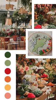 an assortment of flowers and plants are arranged in different color palettes to create a photo