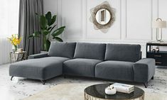 a living room scene with focus on the couch