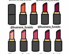 the different types of lipsticks that are available in each color and shape, including red, pink, purple, orange, yellow