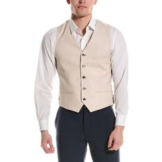 About The Brand: Quirky, Chic Menswear That Is As Unique As You Are. Eaton Slim Fit Vest In Silken Cream With Left Chest Pocket, Two Front Pockets, And Adjustable Back Straps Approximately 24in From Shoulder To Hem Model Is 6'2.5 And Is Wearing A Size Medium. Measurements May Vary Slightly By Size. Button Front Shell: 80% Polyester, 18% Rayon, 2% Spandex Lining: 100% Polyester Dry Clean Only Imported Beige Vest Outfit Men, Tan Vest Groomsmen, Elegant Beige Notch Lapel Vest, Formal Beige Notch Lapel Vest, Semi-formal Beige Suits With Welt Pockets, Beige Single-breasted Sleeveless Vest, Vest Outfits Men, Double Breasted Vest, Tuxedo Jacket