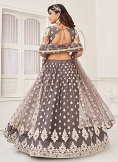 Dholki Designer Lehenga Choli for Women - Party Wear Lehenga - Indian Wedding Wear Stitched Lehenga Party Wear Lehenga Indian Weddings, Marriage Lehenga, Grey Dupatta, Plus Size Lehenga, Grey Butterfly, Party Wear Gown, Designer Bridal Lehenga