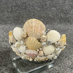 *Custom Women’s Seashell Mermaid Crown Handmade Seashell Crown. Crown Is Made With Real Seashells, Faux Pearl & Rhinestone. Smoke And Pet Free Home Shell Crown, Maleficent Horns, Seashell Mermaid, Seashell Crown, Crown Handmade, Black Hair Clips, Horn Headband, Mermaid Crown, Handmade Scrunchie