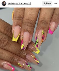 Short Neon Nail Designs, Stunning Nails, Sassy Nails, Diva Nails, Fancy Nails Designs, Dope Nail Designs, Pretty Nail Art Designs, Coffin Shape Nails, Acrylic Nails Coffin Pink