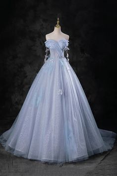 Cinderella Inspired Dress Prom, Ethereal Prom Dress Elegant, Blue Fairytale Dress, Blue Gowns Elegant, Over The Top Dresses, Blue Ball Dress, Ethereal Prom Dress, Light Blue Prom Dresses, Poofy Prom Dresses