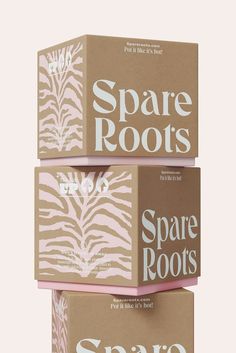 three boxes are stacked on top of each other with the words spare roots printed on them