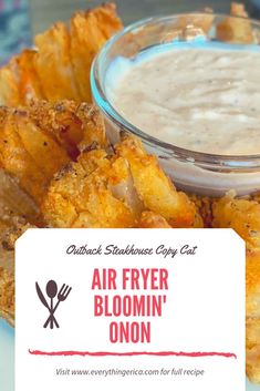 air fryer bloomin'onion rings with ranch dip on the side