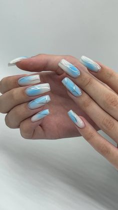 Airbrush Nails, Cherry Nails, Blue Nail Designs, Blue Nail, Dream Nails