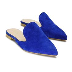 Step out in style with these exquisite handmade suede leather mules. Crafted with attention to detail, these luxurious mules are made entirely with genuine Greek leather.  The soft insole ensures all-day comfort.  Elevate your footwear collection with these one-of-a-kind mules that seamlessly blend artistry and comfort. Perfect for those who appreciate both bold fashion statements and quality craftsmanship. Available in four colors: blue hot pink brown black Full sizes only. If you are half size Clogs And Mules, Leather Sandals Handmade, Pointed Flats, Blue Sandals, Leather Mules, Organza Gift Bags, Clogs Shoes, Organza Bags, Pink Brown