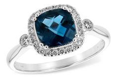 a cushion cut blue sapphire and diamond ring