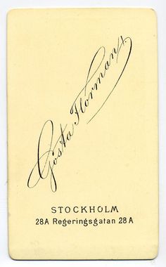 an autographed card with the name and date of the birth of stockholm, 28a regenbergsglan