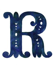 the letter r is painted with blue paint