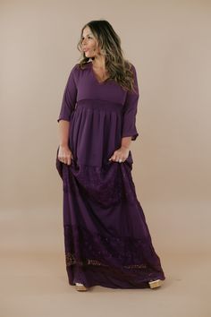 Step into timeless elegance with our Something Timeless Maxi Dress. Perfect for spring, this dress captures the season's allure in every detail. Whether it's a photoshoot, a cherished event, or a casual outing, this is the perfect dress. Maxi dress Family photoshoot dress Neckline: V Fabric: 100% polyester; Lining: 100% Polyester Cinched waistline Lined 3/4 length sleeve Tiered lace skirt Adjustable tie back Fit: We suggest your true size in this piece! Arms: Relaxed - semi-fitted Chest: Relaxed Stretch only in the waistband Model Specs: Karli is wearing the small in photos. (Typical Sizing - Karli: S-Size 5/26 - 5ft 2in, Emily: S-Size 3/25 - 5ft 5in, Syd: L/XL- Size 15/ - 5ft 8in) Size Length Bust Waist XS 59.75" 33" 26" S 61" 35" 28" M 61.25" 37" 30" L 61.5" 39" 32" XL 61.75" 41" 34" 2Xl Modest Maternity Maxi Dress For Spring, Elegant Fitted Maternity Dress For Brunch, Maternity Lace Trim Maxi Dress, Maxi Dress With Lace Trim For Fall, Fall Maxi Dress With Lace Trim, Modest V-neck Spring Dresses, Lace Trim Maxi Dress For Fall, Modest Fitted Maxi Dress With Lace Trim, Spring Modest Dress With Lace Trim