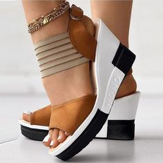 Category:Sandals; Upper Materials:Satin; Season:Summer; Heel Type:Wedge Heel; Gender:Women's; Toe Shape:Open Toe; Style:Fashion,Casual; Heel Height(inch):>5; Outsole Materials:Foam Rubber; Occasion:Daily; Closure Type:Ankle Strap; Pattern:Solid Color; Listing Date:06/05/2023; Production mode:External procurement; 2024 Trends:Comfort Shoes; Foot Length:; Foot Width:; SizeChart1_ID:2:184043; Size chart date source:Provided by Supplier. Summer Wedge Sandals With Open Toe In Eva, Summer Open Toe Eva Wedge Sandals, Brown Synthetic Wedge Sandals For Summer, Synthetic Open Toe Wedge Sandals For Summer, Summer Open Toe Synthetic Wedge Sandals, Brown Open Toe Wedge Sandals For Summer, Beige Wedge Heel Slingback Sandals For Summer, Fabric Round Toe Heels For Beach, Closed Toe Fabric Wedge Sandals For Vacation