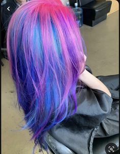 Purple With Pink Hair, Iro Iro Hair Dye, Blue And Pink Hair Curly, Hair Dye Ideas Streaks, Pretty Hair Dye Colors, Vivid Hair Color Short Bobs, Blue And Pink Hair Color, Pink And Blue Hair Dye Ideas, Pink Hair With Blue Streaks