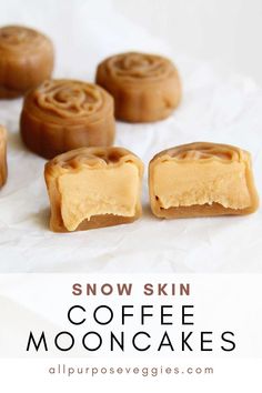 coffee mooncakes with text overlay that says snow skin coffee mooncakes