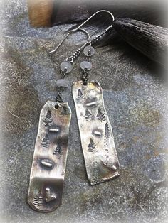 Abstract very rustic trees and moonstone on reticulated sterling silver earrings by Weathered soul jewelry Sterling Silber, Sterling Silver Earrings, Halloween Shopping, Moonstone, Jewelry Earrings Dangle, Silver Earrings, Dangle Drop Earrings, Dangle Earrings, Jewelry Earrings