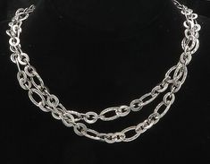 "925 Sterling Silver - Vintage Shiny Diamond Cut Oval Chain Necklace - NE2848  925 Sterling Silver - Vintage Shiny Diamond Cut Oval Chain Necklace - NE2848  Jewelry Type:         Necklace   Metal Type:            925 Silver  Metal Size:             50\" Length  .50\" Height   Stone Type:            N/A  Condition:              N/A  Jewelry Weight:     95.1 Grams  PLEASE NOTE: THIS ITEM IS PRE-OWNED. ALTHOUGH MOST ITEMS ARE IN VERY GOOD CONDITION, SOME MAY NEED CLEANING AND/OR MINOR REPAIRS. WE M Silver Oval Chain Necklace For Formal Occasions, Silver Oval Link Jewelry With Double Chain, Silver Oval Chain Necklace, Clear Pictures, Metal Necklaces, Diamond Cut, Pendant Necklaces, Types Of Metal, Metallic Silver