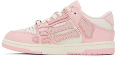 Low-top grained and buffed leather sneakers in pink and white. · Perforated detailing at toe · Logo plaque at lace-up closure · Logo patch at padded tongue · Padded collar · Graphic appliqués at sides · Logo embossed at heel counter · Mesh lining · Treaded rubber sole Supplier color: Pink EU size: child's foot length 25: 6 / 15.5 cm 27: 6.75 / 17 cm 29: 7.25 / 18.5 cm 31: 7.75 / 19.5 cm 33: 8.25 / 21 cm Amiri Shoes, 25 21, Shoes Teen, Pink Sneakers, Swag Shoes, Pink Kids, Sneakers Outfit, Low Sneakers, Fantasy Jewelry