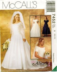 an image of a wedding dress and veil on the sewing pattern for a bride's gown