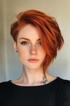 Bold Haircut For Women, Red Undercut Hair, Short Haircuts For Women Edgy, Undercut Bob Hairstyles, Short Red Hair Styles, Red Hair Undercut, Bob Undercut Hairstyles, Red Hair Pixie Cut, Bold Haircut