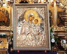 the icon is on display in an ornate church