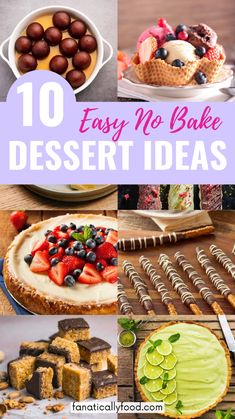 the top ten desserts with text overlay that reads 10 easy no bake dessert ideas