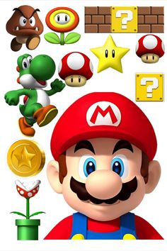 an image of mario's super mario bros character with many other characters in the background