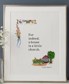 a cross stitch pattern with the words for indeed, a house is a little church