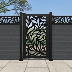 an iron gate with decorative designs on it