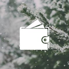 a close up of a tree with snow on it and an envelope in the middle