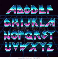 an old school futuristic font with neon colors