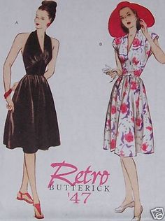 1947 Vintage RETRO party dress sundress pattern 6 - 12  #1947RETRO Cap Sleeve Dress Pattern, Oscar Dela Renta, Retro Dress Pattern, Midriff Dress, Halter Dress Pattern, Style Dress Patterns, Butterick Patterns Vintage, Sundress Pattern, Sewing Vintage