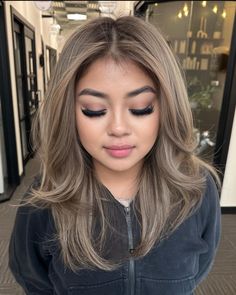 Collarbone Length Hair With Highlights, Asian Cool Brown Hair, Hair Colour Asians, Brown With Minimal Highlights, Dyed Asian Hair Colour, Ashy Honey Brown Hair, Ash Brown Hair On Tan Skin, Light Hair Color Ideas For Short Hair, Dark Blonde Toner Shades