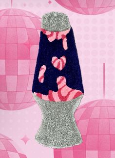 a pink and blue background with an image of a sock on top of a mannequin's head