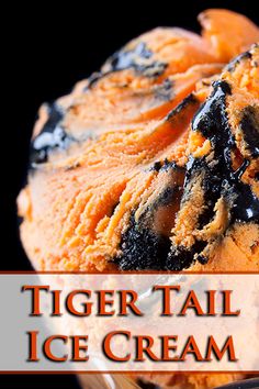 tiger tail ice cream in a bowl on a black background with the title tiger tail ice cream