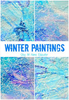 winter paintings with text overlay that says, stay at home education